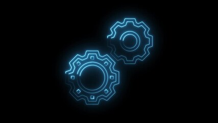 Neon blue cogwheels rotating animation against black background technology and industry concept - Powered by Adobe