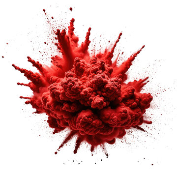 Vivid red cloud explosion, particles bursting from center against black