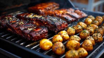 Backyard barbecue joy with smoky grilled meats and tasty bites