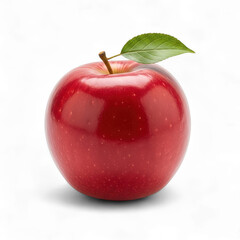A single, ripe red apple with a green leaf, isolated on transparent background