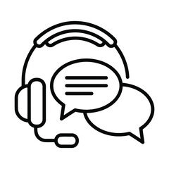 Customer service headset icon with speech bubbles, representing communication and support, isolated on white background

