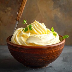 Creamy butter in a rustic bowl