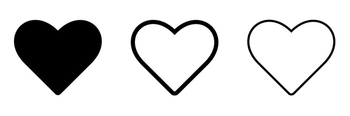 Heart icons. solid, bold outline, and thin line vector symbols of love