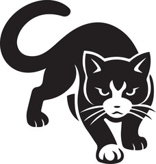 Stylized black and white cat walking forward, Elegant feline silhouette vector design