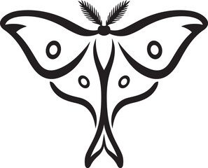 Stylized luna moth black and white graphic, Elegant insect butterfly vector illustration