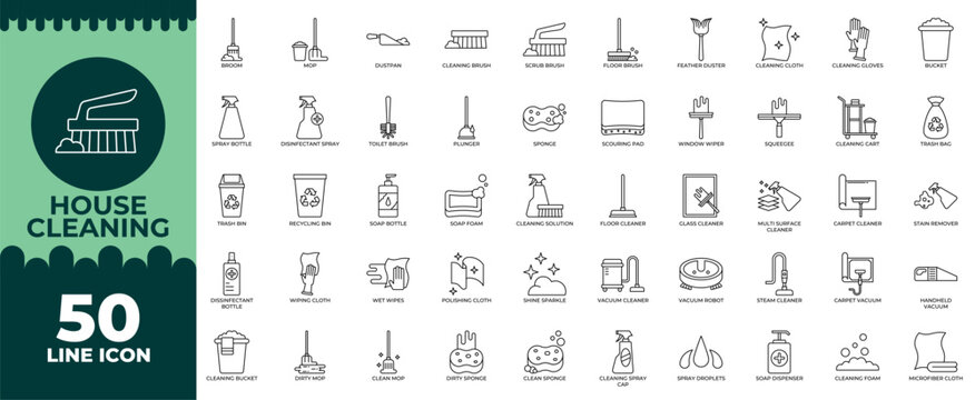 House Cleaning Line Editable Icons set. Vector illustration in modern thin line style of House Cleaning icons: house, cleaning, tool etc
