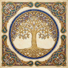 Obraz premium Decorative Tree of Life pattern in art nouveau style with ornate celtic details.