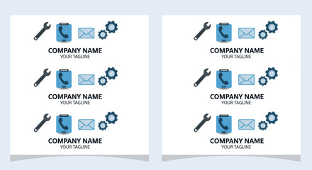Business Service & Support Logo Template with Wrench, Phone, Mail, and Gear Icons for Company Branding and Technical Solutions, Flat Vector Elements, Vector Illustration, Simple Vector, Stylized