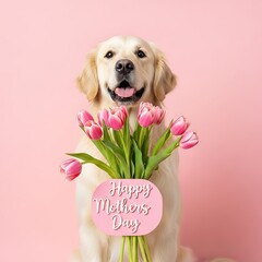 Golden Retriever with Tulips - A Heartwarming Mothers Day Celebration.