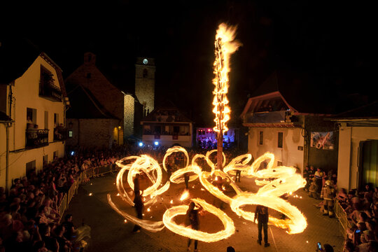 Torches spinning around the Haro in Les, Vall d&rsquo;Aran