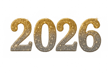 2026 glittering gold and silver number transparent background