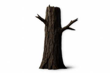 Tree stump texture, dead wood trunk, isolated nature element on transparent background, symbolizing aging and decay