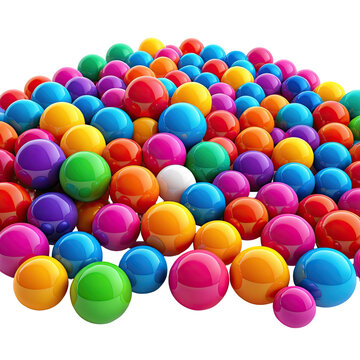Pile of colorful, glossy spheres, various bright hues, vibrant, playful, dynamic composition