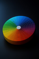 Obraz premium Three-dimensional color wheel floating on dark surface