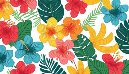 colorful tropical flower pattern on white background