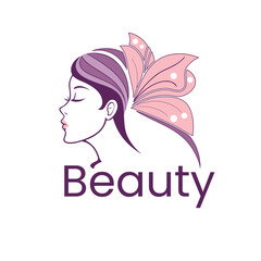 Elegant Woman Profile and Butterfly Wing Beauty Salon Logo
