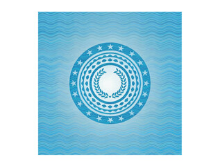 Blue-white stripes with modern laurel wreath and sea wave emblem.