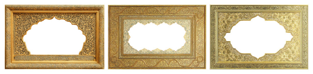 Obraz premium PNG Ornate golden decorative photo frames, element set on transparent background