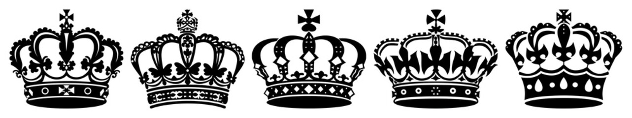 PNG Elegant vintage crown illustrations, element set on transparent background