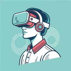 Man wearing virtual reality headset illustration