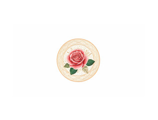Horizontal tricolor with subtle rose flower motif in the center circle pure.