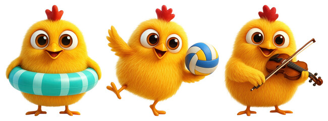PNG Cute chicks enjoying activities, element set on transparent background