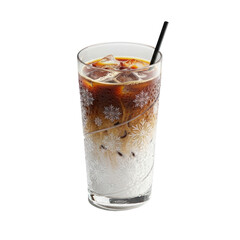 Iced latte in a tall glass with a straw isolated on a transparent background