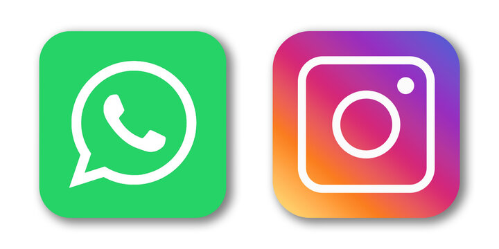 Instgram, and Whastapp Logo with soft shadow. Instagram and Whsatapp logo PNG. Whatsapp, Instagram icon for call to action.