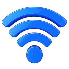Glossy, blue, three-wave symbol with circle base, representing wireless connectivity