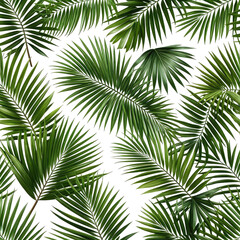 Lush green palm fronds layered on black background