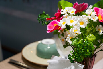 Cozy restaurant interior with table setting