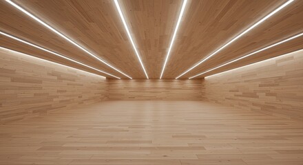 Modern interior design with wood paneling and linear led strip lighting