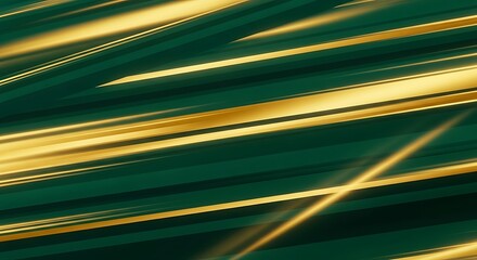 Emerald and Gold Abstract - Dynamic Lines and Motion.
