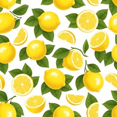 Bright and Refreshing Lemon Pattern on White Background.