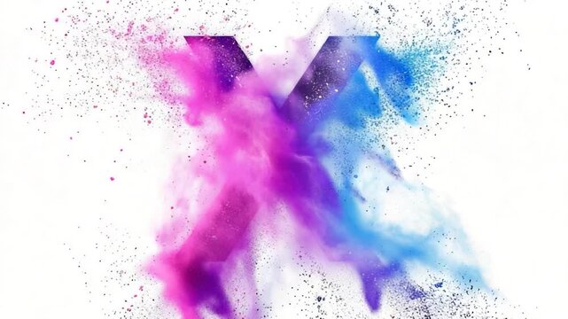 Video clip A pink and blue powder letter 'X' on a clean white background