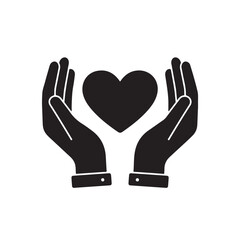Caring hands cradling a black heart symbolizing love support and compassion.