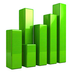 Green 3D bar chart on a black background, depicting increasing data