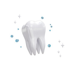 3d tooth isolated on transparent background. 3d render. PNG. Dentistry, medicine concept. 3D rendering. Teeth. Health. Shapes and stars