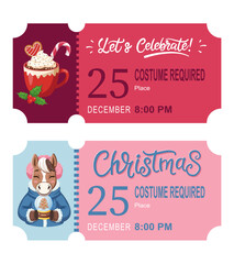 Christmas Party Ticket Set with Hot Chocolate and Cute Horse