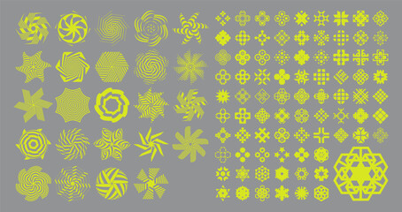 Set of striped minimalist shapes. Emblems. Geometric shapes for your design. Illustration for brochure, card, cover, poster, presentation, flyer or banner.