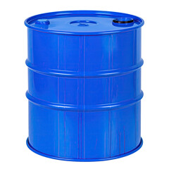 Shiny blue metal barrel, with vertical streaks, on a solid black background