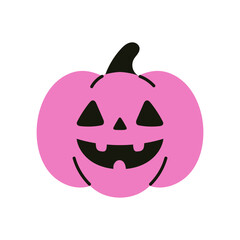 Vector halloween cute pink pumpkin clipart isolated on white background. Halloween decoration and spooky autumn symbol.
