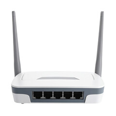 Front view of a modern, rectangular network device with two antennas and multiple ports