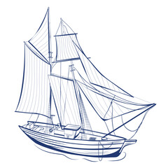 Vector sketch illustration of vintage ship. Nautical isolated design element for marine travel, print poster, decor