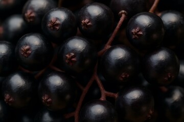 Ultra macro of elderberry cluster, high-resolution close-up photo perfect for berries, food, and botanical design