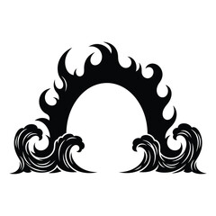 Black silhouette of a fire and wave