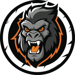 Fierce gorilla head logo with orange accents