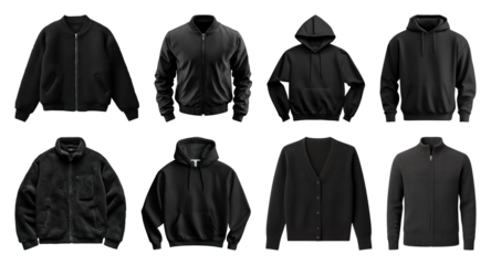 PNG Black stylish jackets collection, element set on transparent background