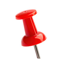 A close-up of a red pushpin, angled, on a black background, showing detail and texture