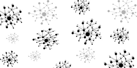 Top and down borders with molecules, data or other tech structure elements. Black vector template with flu signs. Molecule DNA. Vector Illustration.